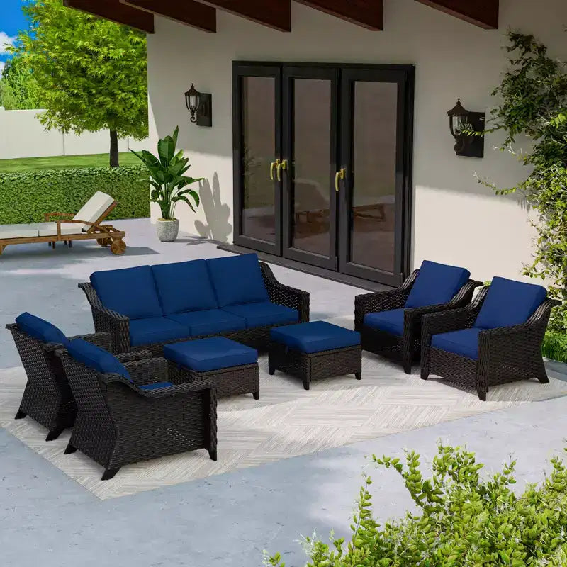 UPTIOT 6-Piece Outdoor Patio Set with Two 3-Seat Sofas, Two Chairs & Two Ottomans