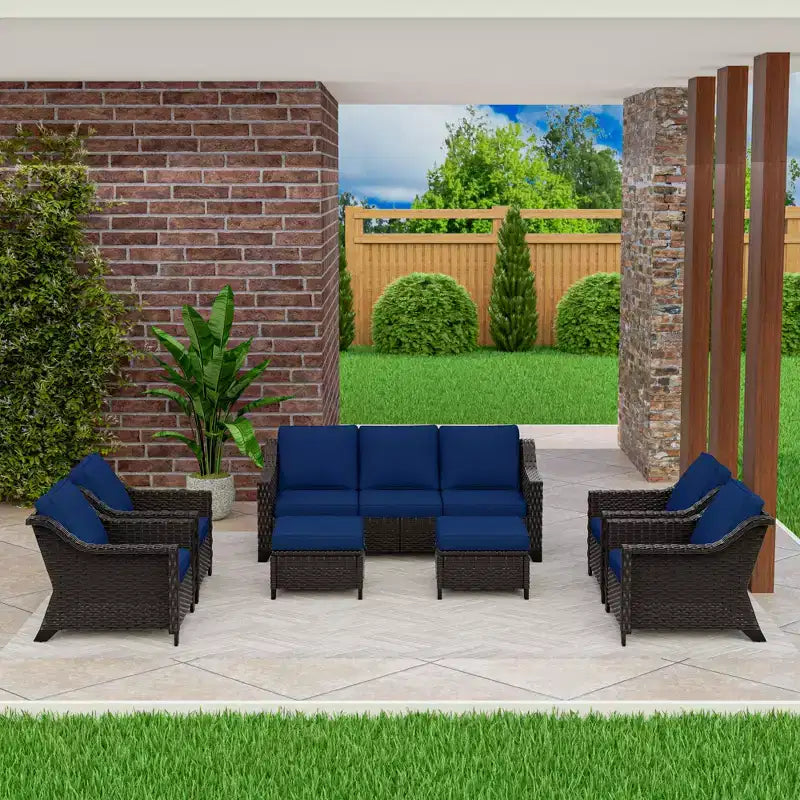 UPTIOT 6-Piece Outdoor Patio Set with Two 3-Seat Sofas, Two Chairs & Two Ottomans