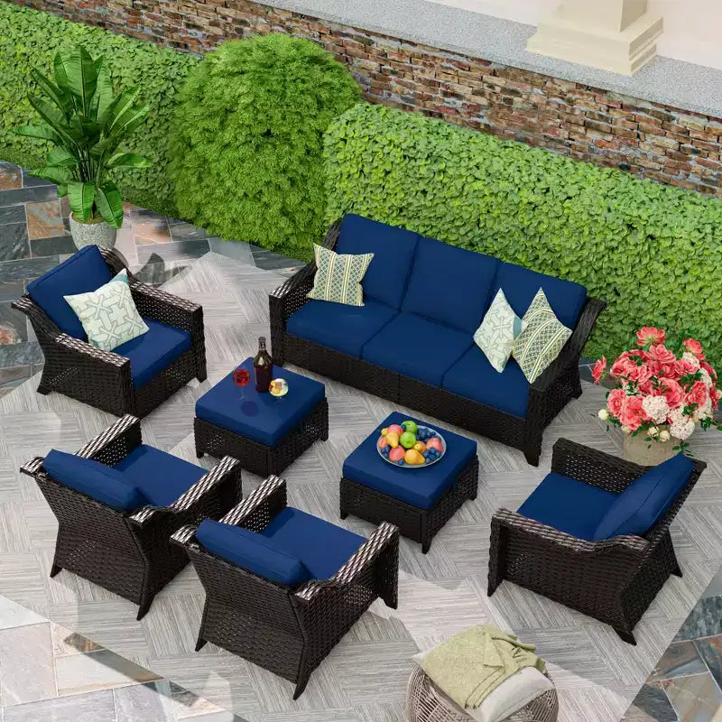 UPTIOT 6-Piece Outdoor Patio Set with Two 3-Seat Sofas, Two Chairs & Two Ottomans