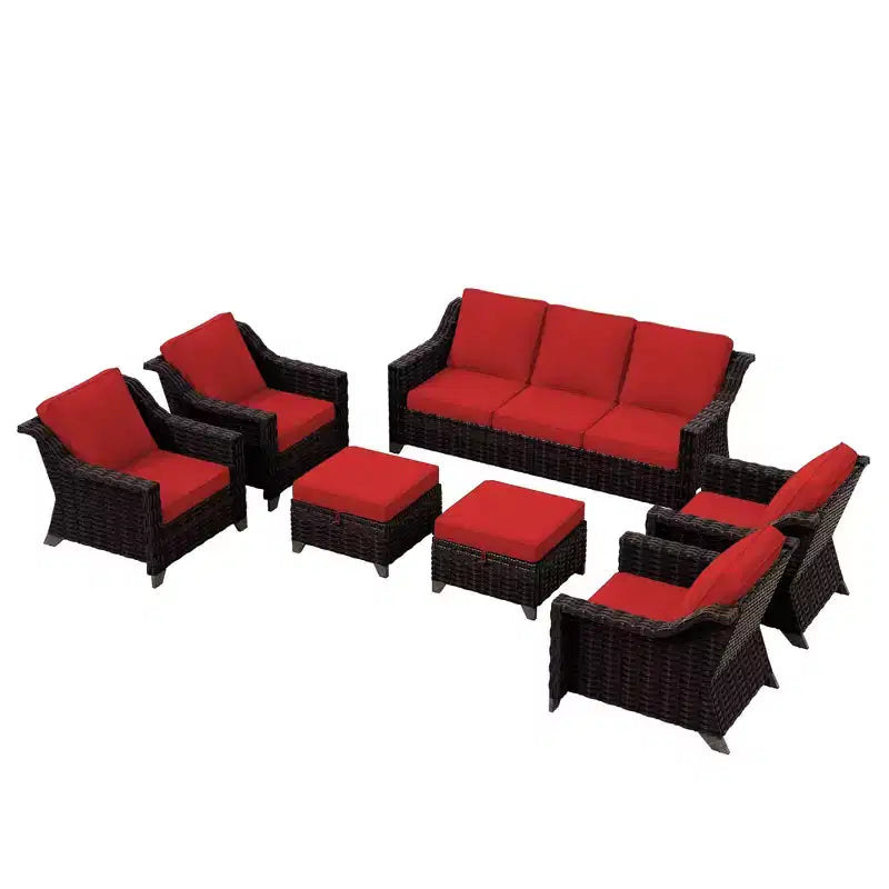 UPTIOT 6-Piece Outdoor Patio Set with Two 3-Seat Sofas, Two Chairs & Two Ottomans