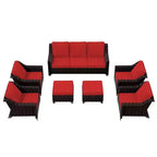 UPTIOT 6-Piece Outdoor Patio Set with Two 3-Seat Sofas, Two Chairs & Two Ottomans