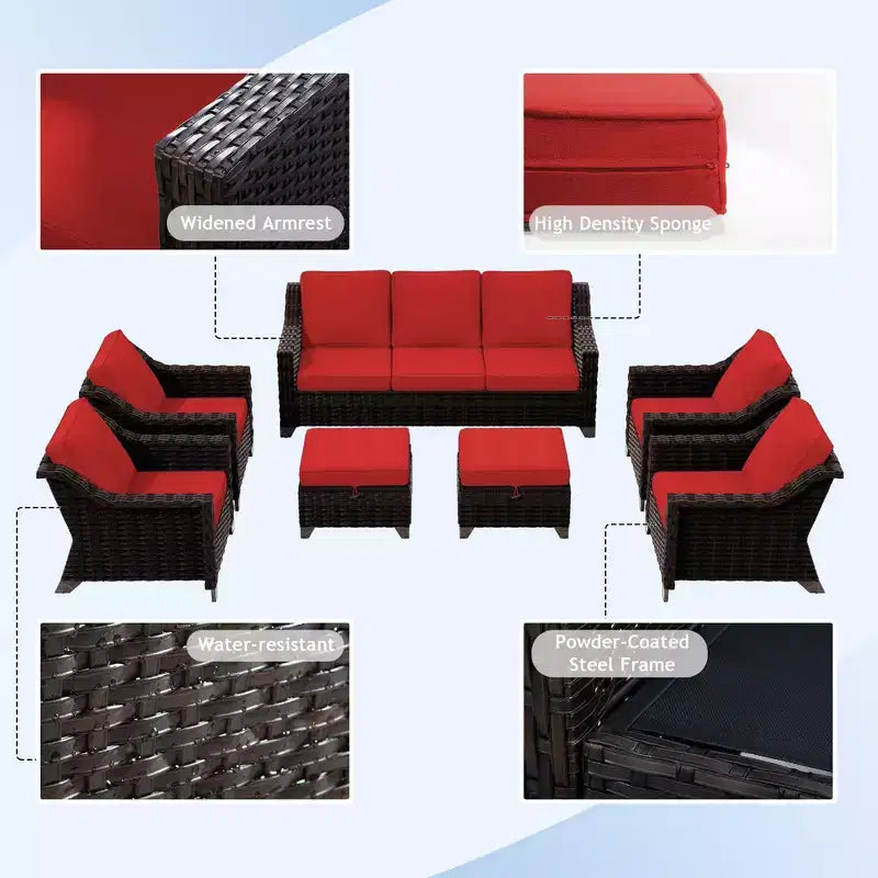 UPTIOT 6-Piece Outdoor Patio Set with Two 3-Seat Sofas, Two Chairs & Two Ottomans