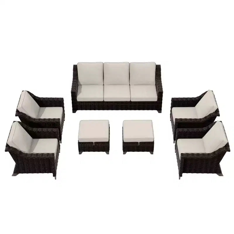 UPTIOT 6-Piece Outdoor Patio Set with Two 3-Seat Sofas, Two Chairs & Two Ottomans