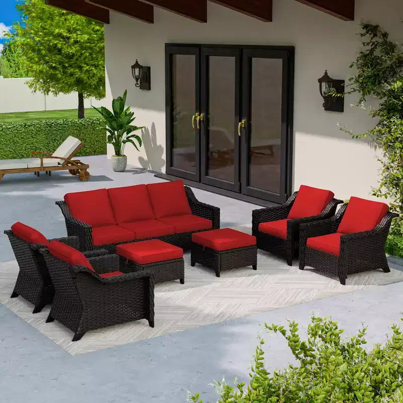 UPTIOT 6-Piece Outdoor Patio Set with Two 3-Seat Sofas, Two Chairs & Two Ottomans