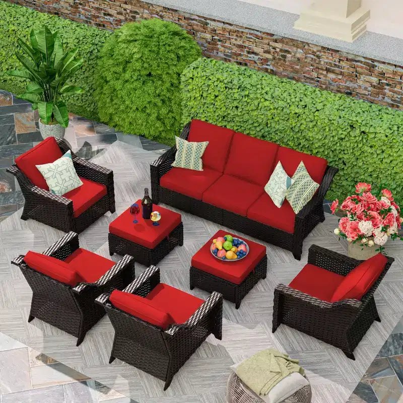 UPTIOT 6-Piece Outdoor Patio Set with Two 3-Seat Sofas, Two Chairs & Two Ottomans