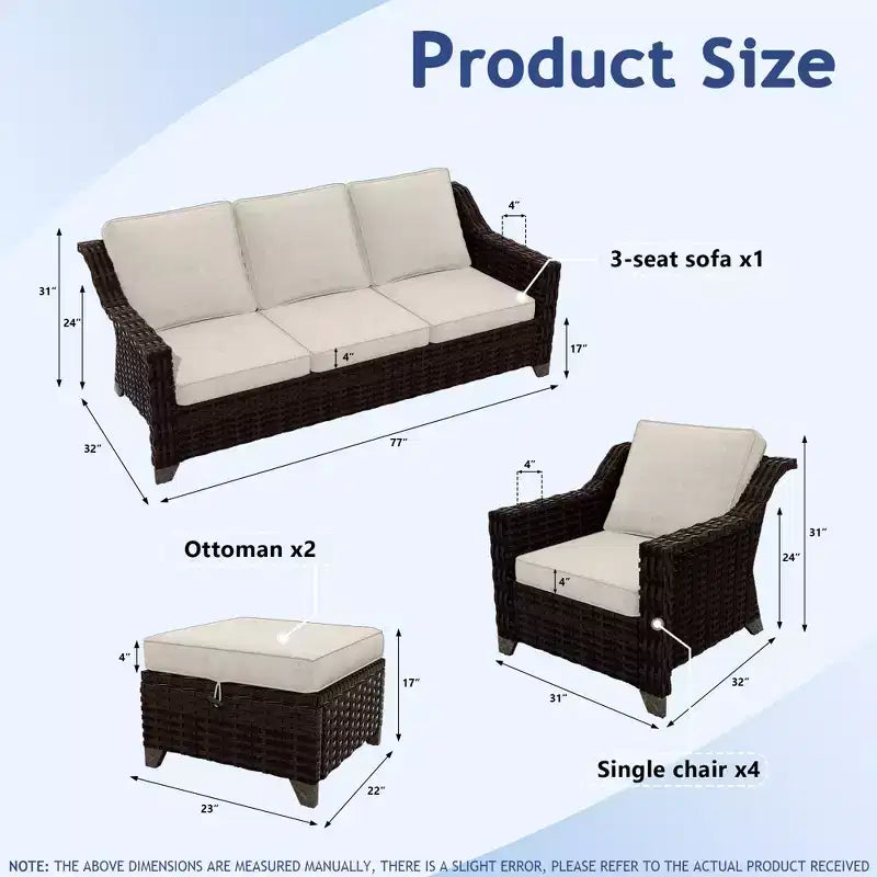 UPTIOT 6-Piece Outdoor Patio Set with Two 3-Seat Sofas, Two Chairs & Two Ottomans