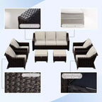 UPTIOT 6-Piece Outdoor Patio Set with Two 3-Seat Sofas, Two Chairs & Two Ottomans
