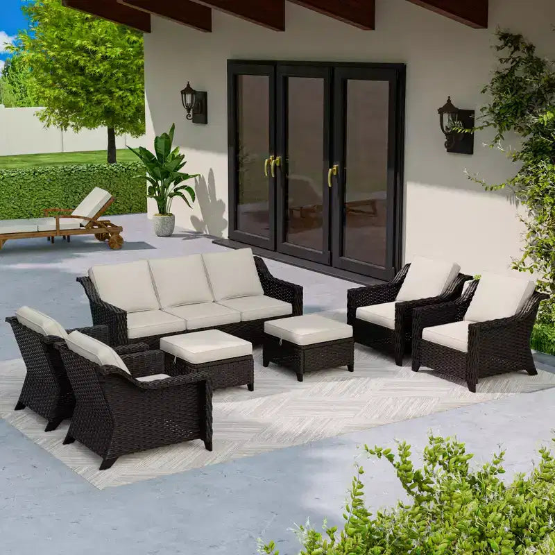 UPTIOT 6-Piece Outdoor Patio Set with Two 3-Seat Sofas, Two Chairs & Two Ottomans
