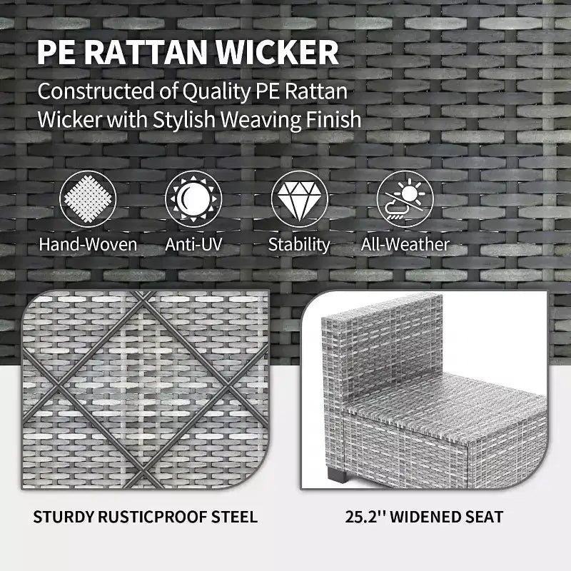 7 PCS Outdoor Patio Furniture Set, Wicker Sectional Sofa Set Rattan Modular Conversation Couch Set with Cushions for Outside, Garden, Balcony, Porch