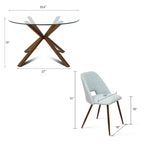 5-Piece Round Glass Dining Table Set with Upholstered Fabric Chairs, Modern Kitchen & Dining Room Furniture with Walnut Legs-Panipeachy