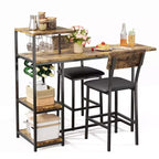 Dining Table Set for 2, 3-Piece Expandable Bar Table and Chairs Set, with Storage Shelves and Wine Rack, Small Kitchen Dining Set for Living Room