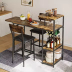 Dining Table Set for 2, 3-Piece Expandable Bar Table and Chairs Set, with Storage Shelves and Wine Rack, Small Kitchen Dining Set for Living Room