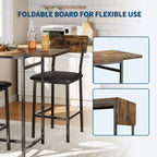 Dining Table Set for 2, 3-Piece Expandable Bar Table and Chairs Set, with Storage Shelves and Wine Rack, Small Kitchen Dining Set for Living Room