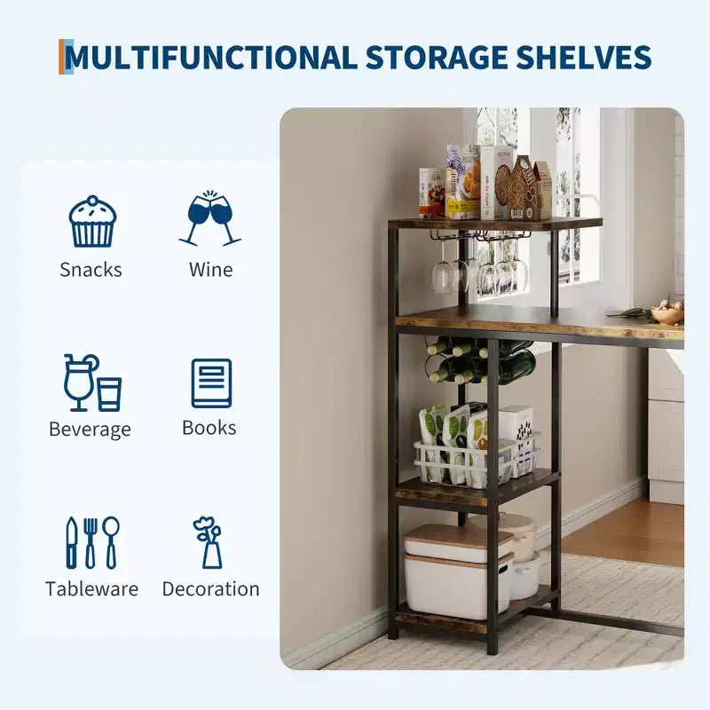 Dining Table Set for 2, 3-Piece Expandable Bar Table and Chairs Set, with Storage Shelves and Wine Rack, Small Kitchen Dining Set for Living Room