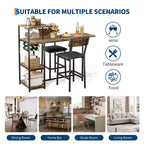 Dining Table Set for 2, 3-Piece Expandable Bar Table and Chairs Set, with Storage Shelves and Wine Rack, Small Kitchen Dining Set for Living Room