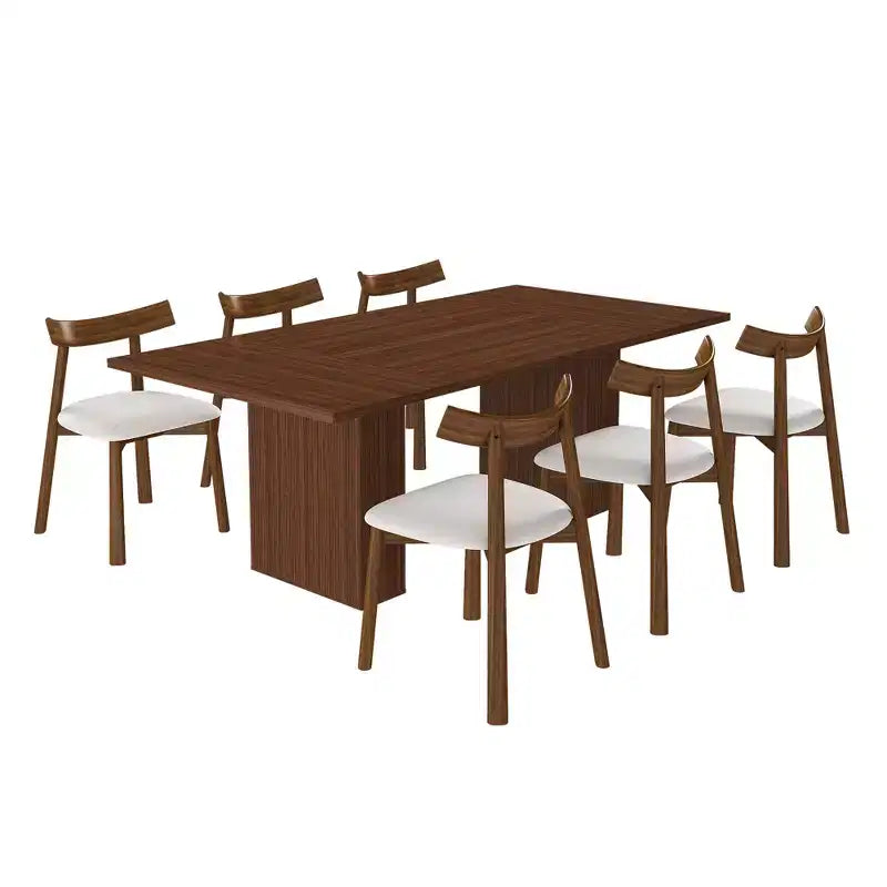 GDFStudio Camden 7 Piece Dining Table Set with Storage Base and Faux Leather Chairs