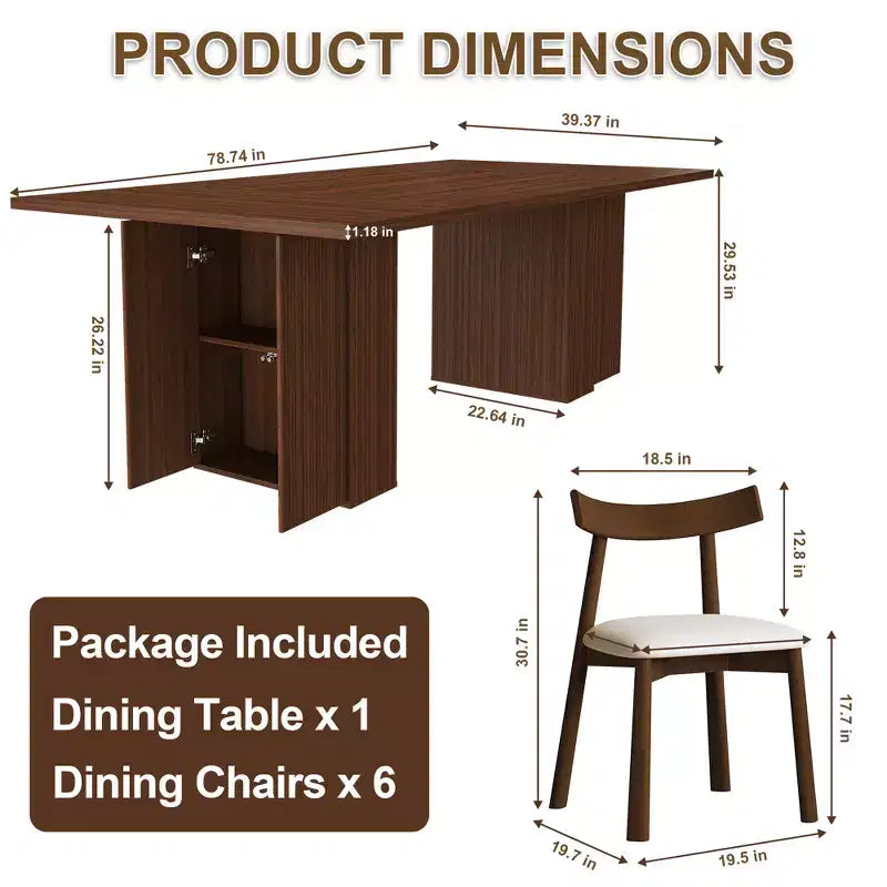 GDFStudio Camden 7 Piece Dining Table Set with Storage Base and Faux Leather Chairs