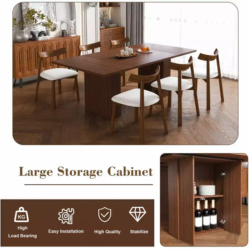 GDFStudio Camden 7 Piece Dining Table Set with Storage Base and Faux Leather Chairs