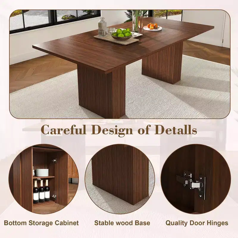 GDFStudio Camden 7 Piece Dining Table Set with Storage Base and Faux Leather Chairs