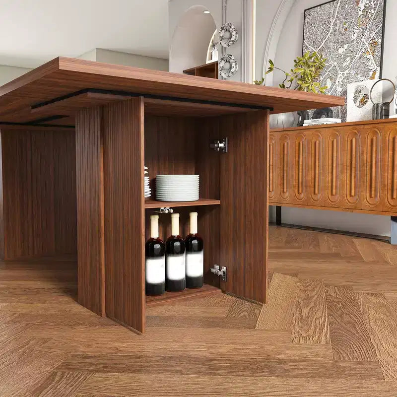 GDFStudio Camden 7 Piece Dining Table Set with Storage Base and Faux Leather Chairs