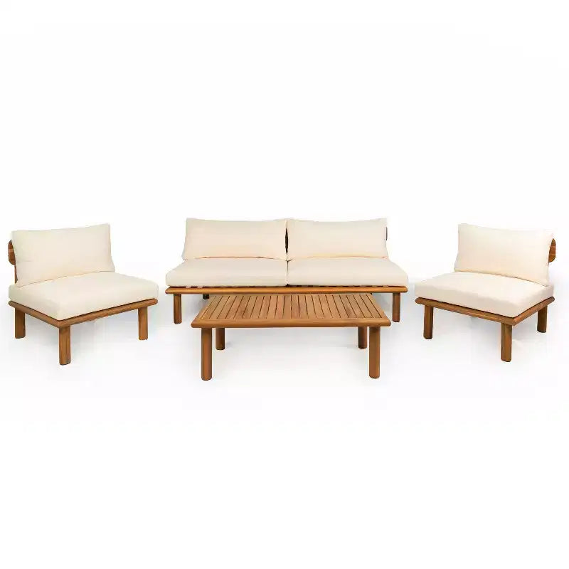 Christopher Knight Home Emma Modern 4 Piece Outdoor Acacia Wood Sofa Set with Thick Cushions