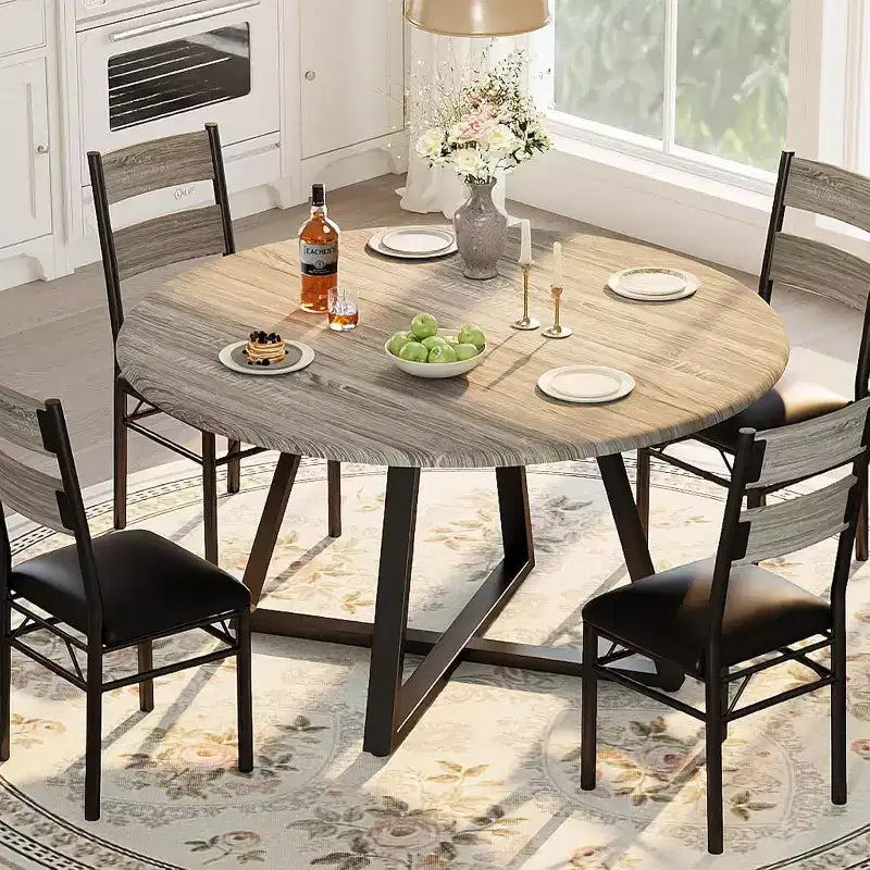 COZONY 5-Piece Round Dining Table Set for 4, Wooden Kitchen Table with 4 Upholstered Chairs for Apartment and Small Dining Room