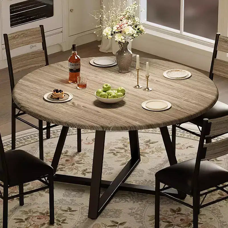 COZONY 5-Piece Round Dining Table Set for 4, Wooden Kitchen Table with 4 Upholstered Chairs for Apartment and Small Dining Room