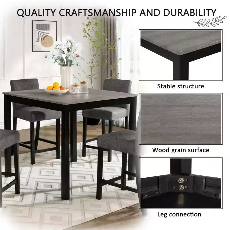 sumyeg 5 Piece Counter Height Table Set with 4 Chairs for Kitchen or Dining Room