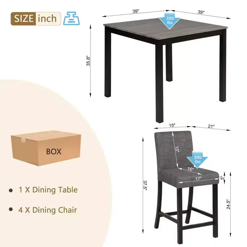 sumyeg 5 Piece Counter Height Table Set with 4 Chairs for Kitchen or Dining Room
