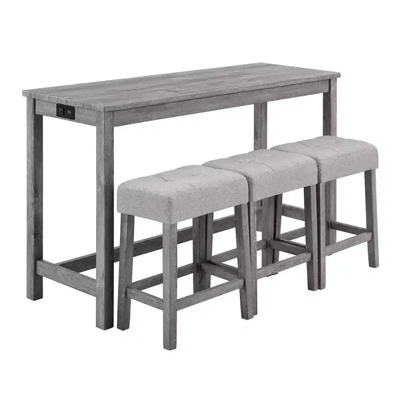 sumyeg Industrial 4-Piece Bar Table Set with Power Outlet in Grey