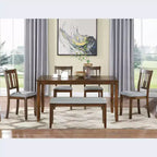 sumyeg 6 Piece Rectangular Dining Table Set with Chairs and Bench for Kitchen or Dining Room