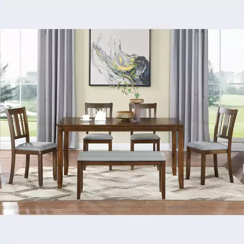 sumyeg 6 Piece Rectangular Dining Table Set with Chairs and Bench for Kitchen or Dining Room