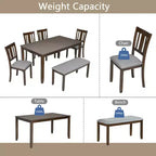 sumyeg 6 Piece Rectangular Dining Table Set with Chairs and Bench for Kitchen or Dining Room