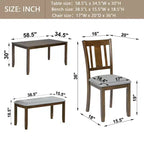 sumyeg 6 Piece Rectangular Dining Table Set with Chairs and Bench for Kitchen or Dining Room
