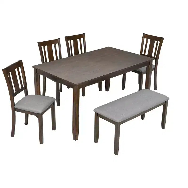 sumyeg 6 Piece Rectangular Dining Table Set with Chairs and Bench for Kitchen or Dining Room