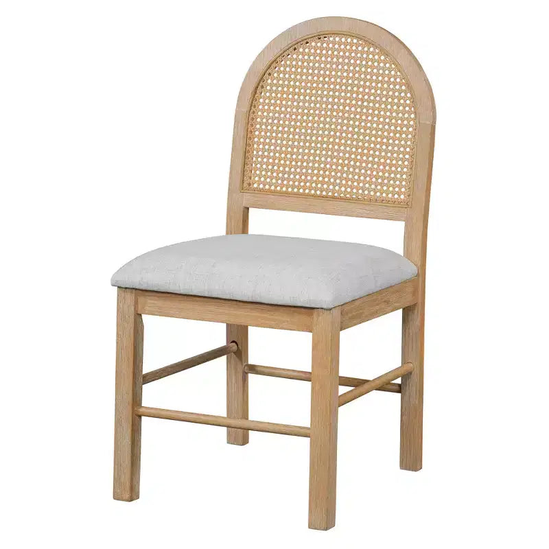 Rattan Round Dining Table Set for 4, Extendable Dining Set with 4 Upholstered Chairs, Kitchen Table and Chairs Set for Small Space, Natural Wood Wash