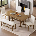 6 Pieces Dining Table Set with Bench for 6, Kitchen Table Set with Storage Drawer and 4 Upholstered Dining Chairs