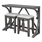 Farmhouse 3 Piece Counter Height Dining Table Set for 2, Wood Console Bar Table with USB Port and Upholstered Stools for Small Space