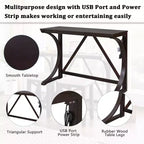 Farmhouse 3 Piece Counter Height Dining Table Set for 2, Wood Console Bar Table with USB Port and Upholstered Stools for Small Space