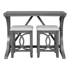 Farmhouse 3 Piece Counter Height Dining Table Set for 2, Wood Console Bar Table with USB Port and Upholstered Stools for Small Space