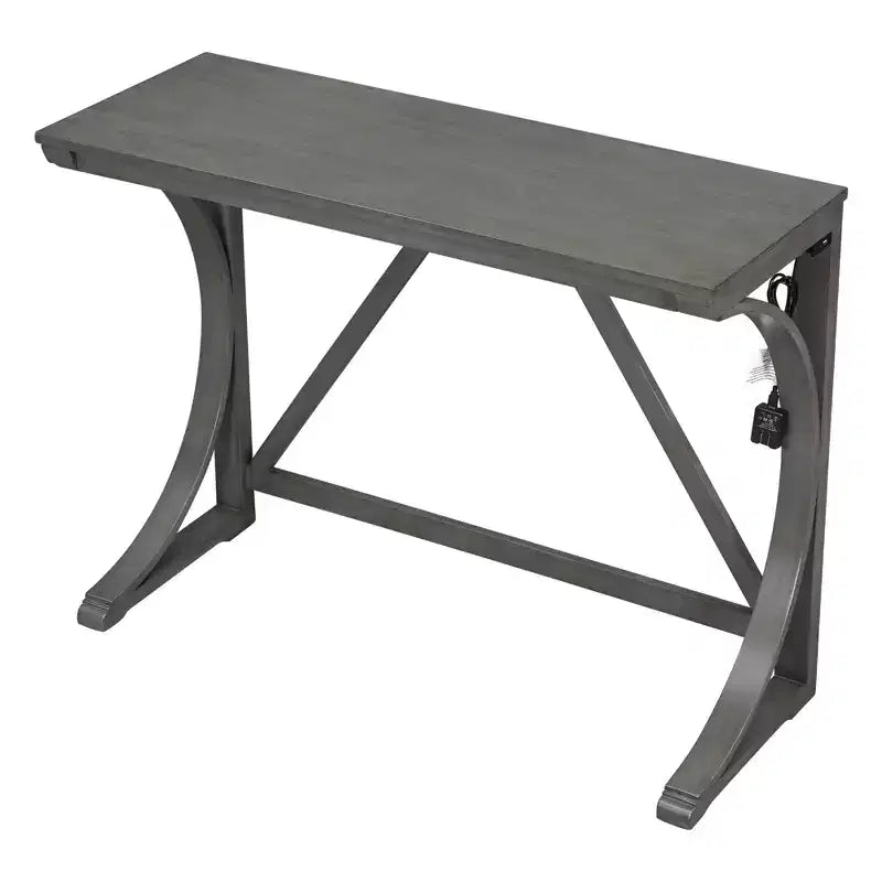 Farmhouse 3 Piece Counter Height Dining Table Set for 2, Wood Console Bar Table with USB Port and Upholstered Stools for Small Space
