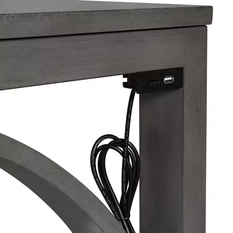 Farmhouse 3 Piece Counter Height Dining Table Set for 2, Wood Console Bar Table with USB Port and Upholstered Stools for Small Space