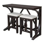 Farmhouse 3 Piece Counter Height Dining Table Set for 2, Wood Console Bar Table with USB Port and Upholstered Stools for Small Space