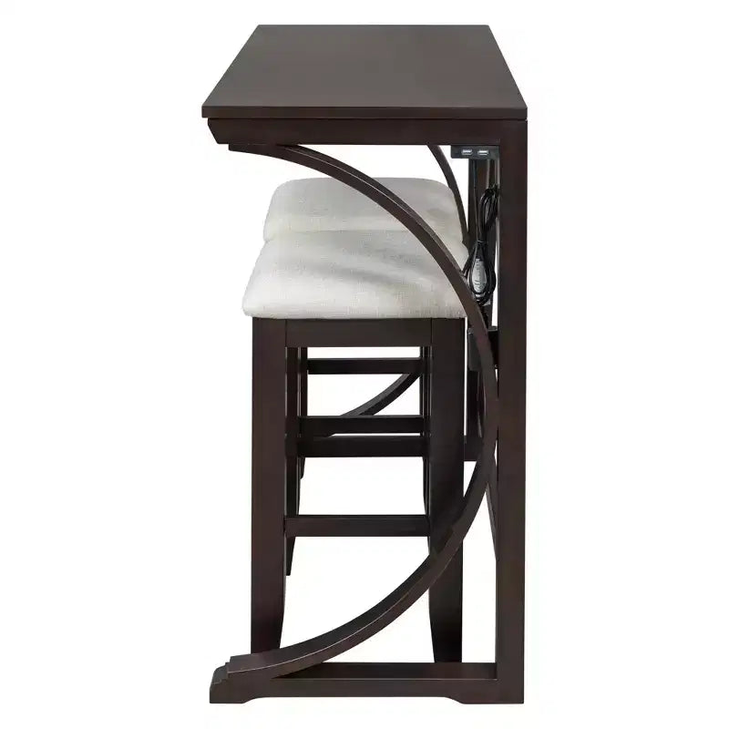 Farmhouse 3 Piece Counter Height Dining Table Set for 2, Wood Console Bar Table with USB Port and Upholstered Stools for Small Space