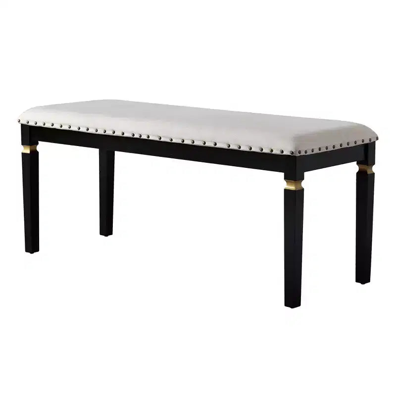 6-delige retro keuken-eettafelset, rechthoekige tafel met 4 gecapitonneerde stoelen met hoge rugleuning en bank, houten eettafelset voor 6 personen