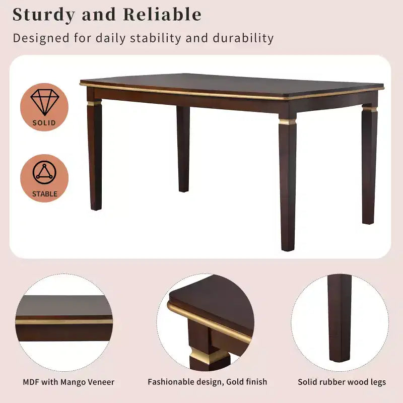 6-delige retro keuken-eettafelset, rechthoekige tafel met 4 gecapitonneerde stoelen met hoge rugleuning en bank, houten eettafelset voor 6 personen