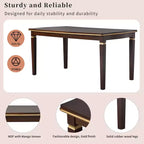 6-delige retro keuken-eettafelset, rechthoekige tafel met 4 gecapitonneerde stoelen met hoge rugleuning en bank, houten eettafelset voor 6 personen