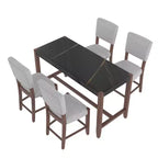 Marmeren eettafelset op aanrechthoogte voor 4 personen, 5-delige bartafelset met 4 gestoffeerde stoelen voor eetkamer, café, keuken of kleine ruimte