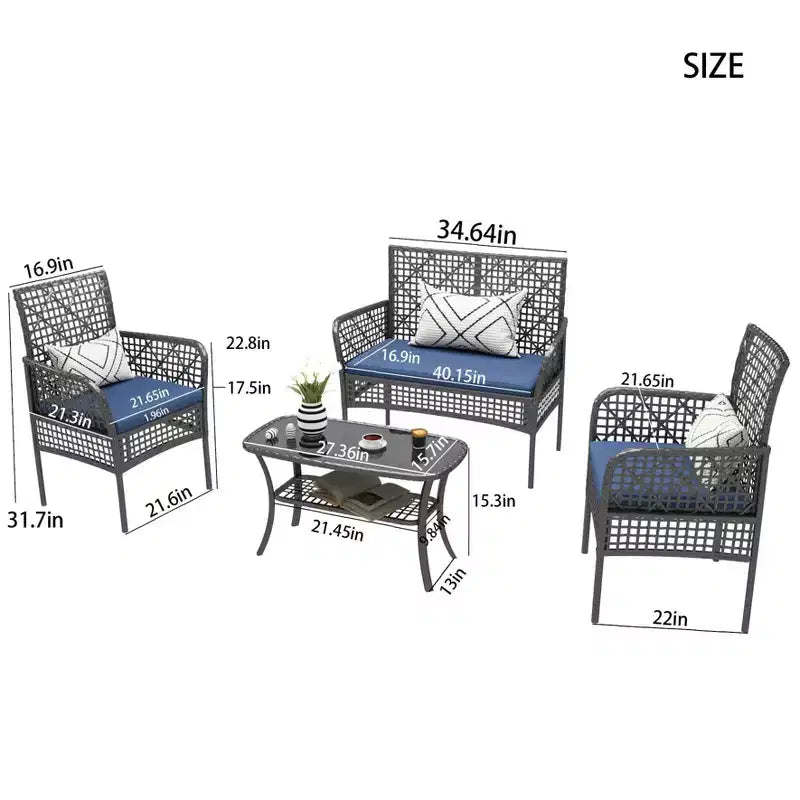 CLIHOME 4 Pieces Outdoor Furniture Set Rattan Patio Conversation Set