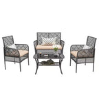 CLIHOME 4 Pieces Outdoor Furniture Set Rattan Patio Conversation Set